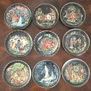 Russian Legends Tianex Folk Fairytales Decorative Collectible Plates Set of 9.